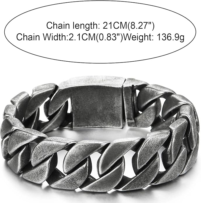 COOLSTEELANDBEYOND Mens Stainless Steel Large Curb Chain Link Bracelet Solid Curb Chain Wristband Biker Punk Jewelry Masculine Accessory