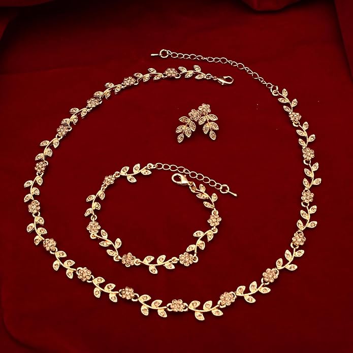 Austrian Crystal Rhinestone Choker Necklace Dangle Earring Link Bracelet Jewelry Set for Brides Bridesmaid Prom Costume Accessories for Women