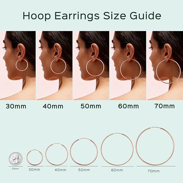 ChicSilver Hypoallergenic 925 Sterling Silver Hoop Earrings for Women, Lightweight Large Gold Plated Hoop Earrings, Endless Hoops Earring 20/30/40/50/60/70MM