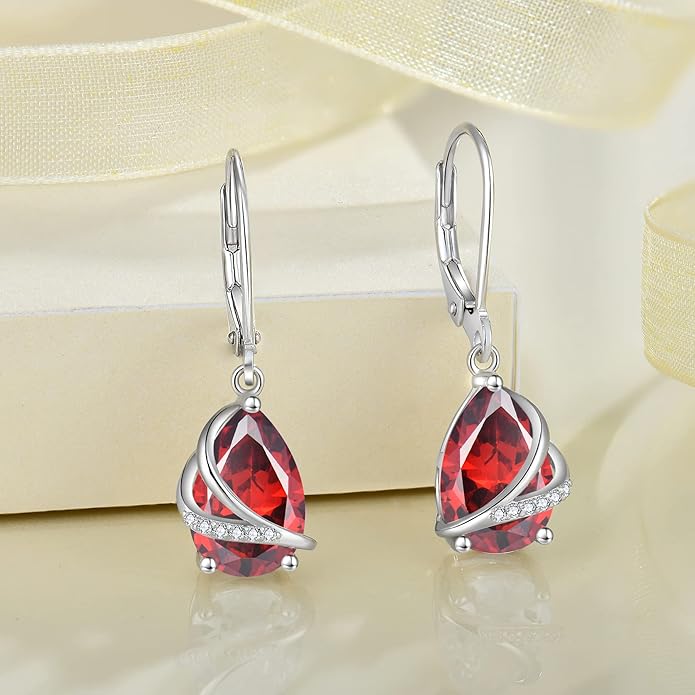 Birthstone Dangle Drop Earrings for Women 925 Sterling Silver Teardrop Leverback Earrings Jewelry Gifts for Wife Mother Her