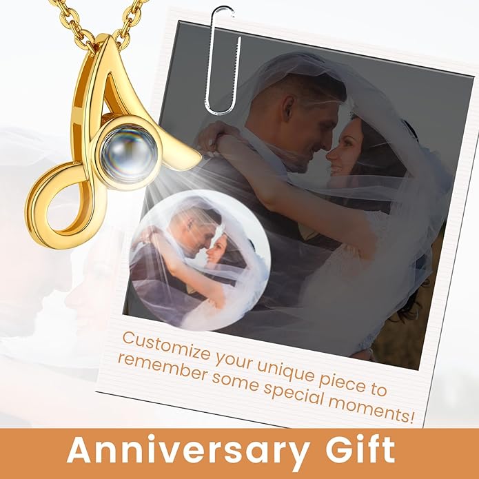 Custom4U Personalized Initial Picture Necklace for Women, Projection Necklace with Picture Inside, Gold/Silver Letter Pendant Necklace, Custom Photo Gifts for Mom Wife Birthday Valentines