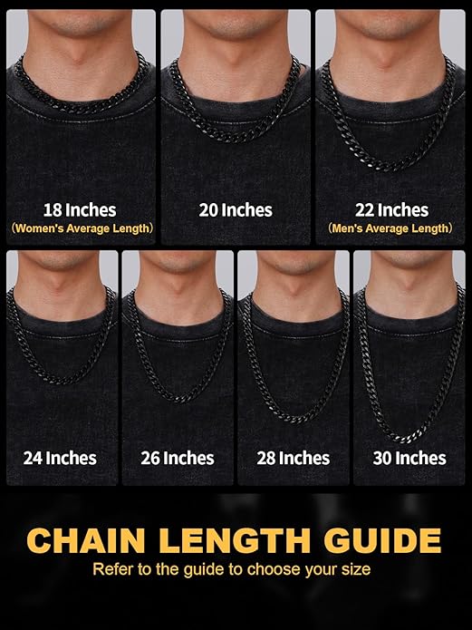U7 Cuban Link Chain Necklace for Men, Stainless Steel/Black/Gold Mens Necklaces, Chunky Curb Chain Necklace in 6/9/12mm Width 18-30 Inches, Thick Choker Jewelry with Box Packed
