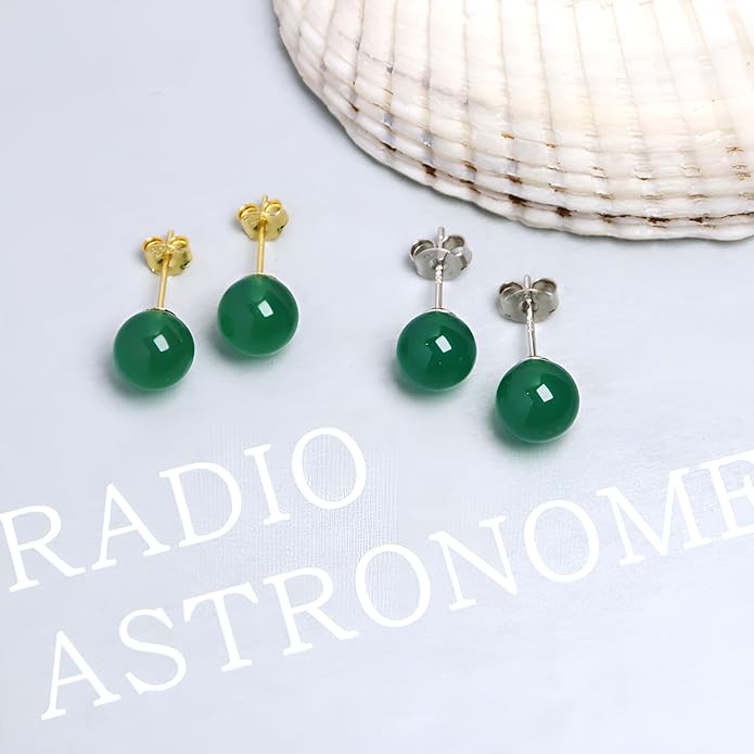 Jade Earrings Studs for Women Natural Green Gemstone, 5MM Sterling Silver Large Backing, Hypoallergenic Nickel and Lead Free， Handcrafted with Perfect Gift for Women