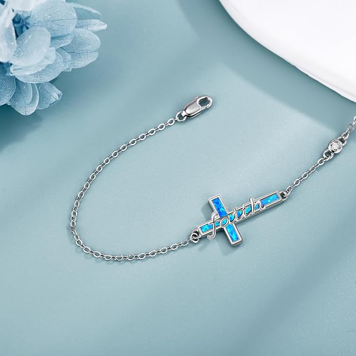 Religion Bracelet S925 Sterling Silver Cross/Evil Eye Bracelet Good Lucky Faith Jewelry Gifts for Women