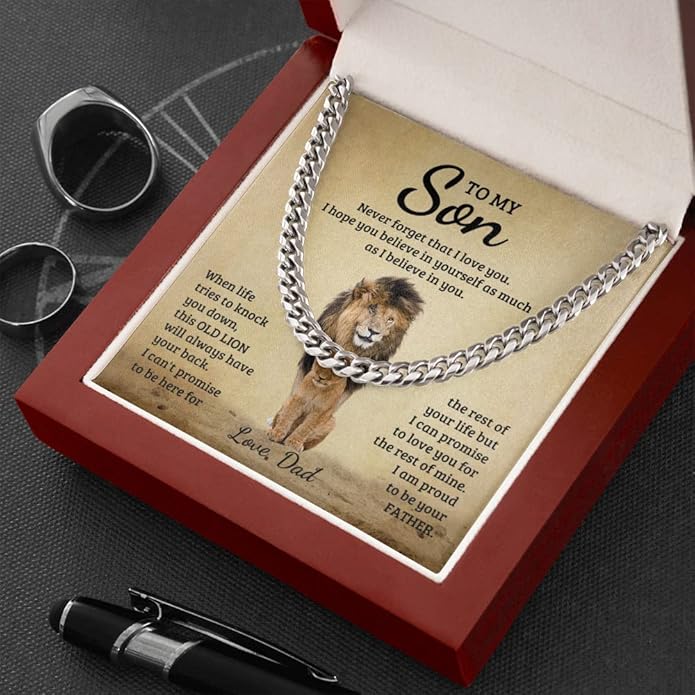 FG Family Gift Mall To My Son From Mom, Son Gifts From Mom and Dad, Mother and Son Necklace, Birthday Gift For My Son Graduation Christmas Cuban Link Chain Necklace Present