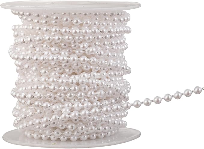 YoungJewl 3mm Millet Beads Crafts Faux Pearl Beads Garland Pearl Bead Roll Strand of Pearls to Decorate Floral Centerpieces Wedding Party Favor Christmas Tree(33 Feet White)