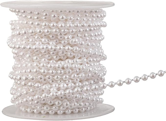 YoungJewl 3mm Millet Beads Crafts Faux Pearl Beads Garland Pearl Bead Roll Strand of Pearls to Decorate Floral Centerpieces Wedding Party Favor Christmas Tree(33 Feet White)
