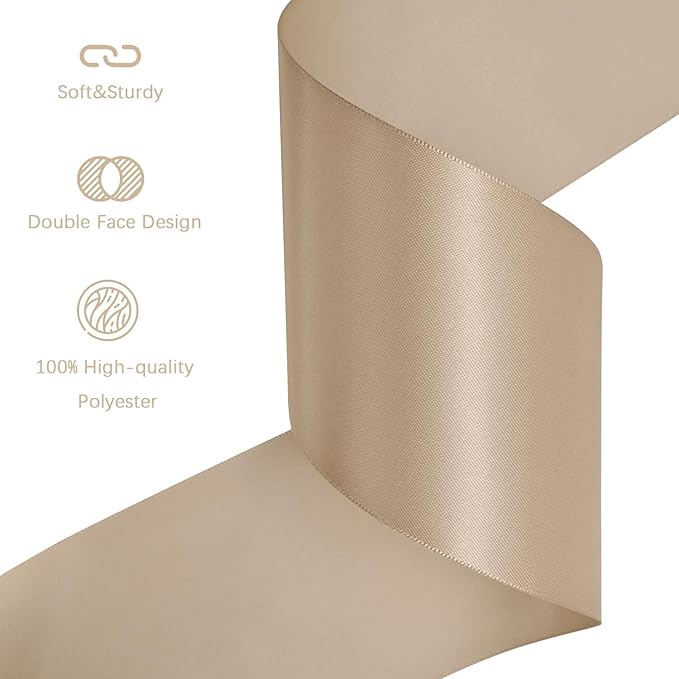 LEEQE Tan Satin Ribbon 3 inch X 15 Yards Polyester Ribbon for Gift Wrapping Very Suitable for Weddings Party Hair Bow Invitation Decorations and More