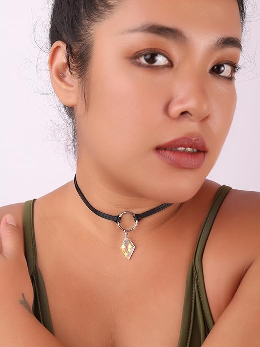 Sacina Crystal Black Choker for Women, Boho Gothic Necklace, Goth Choker Christmas Jewelry Gift