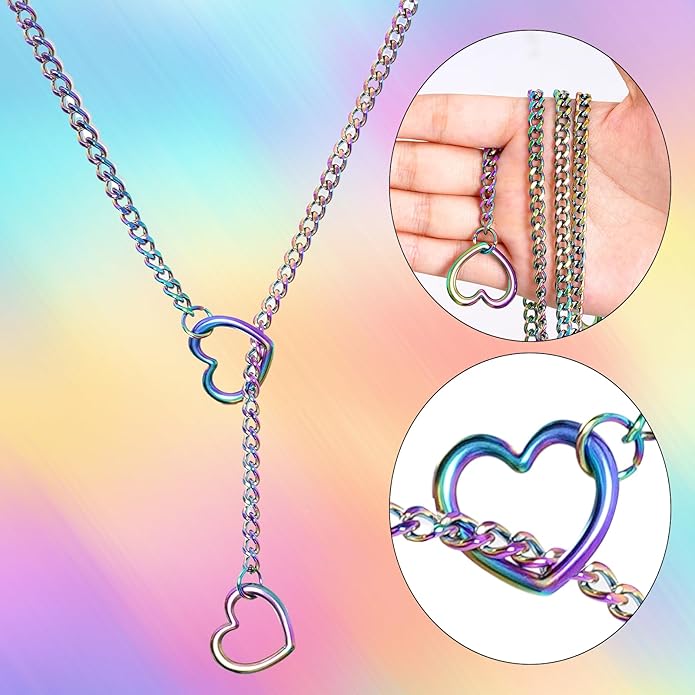 Marrywindix Heart Slip Chain Necklaces Stainless Steel Y-Necklace Choker Necklace Cuban Punk Gothic Collar Chain for Women