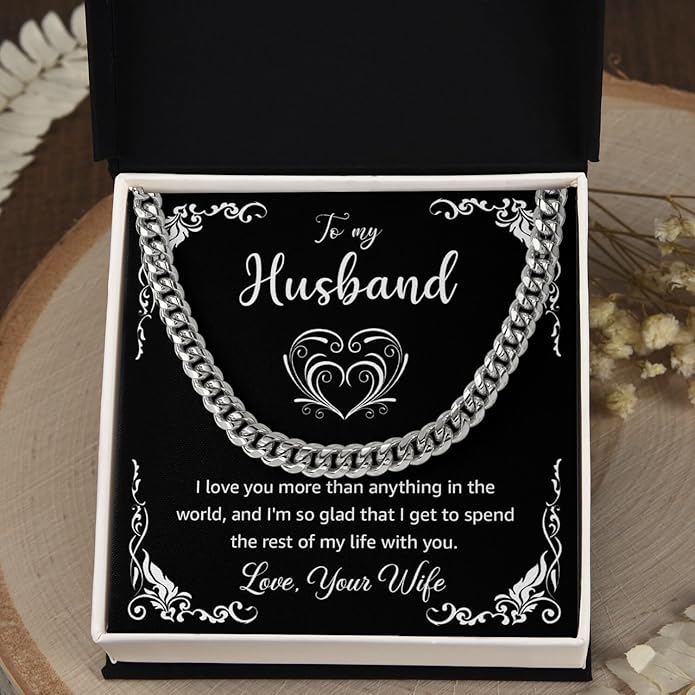 Mapileng Cuban Link Chain Necklace For Husband, Love You This Much To My Husband Classic Steel Jewelry Gift Birthday Christmas Anniversary Jewelry Gifts for Dad Brother Boyfriend Son