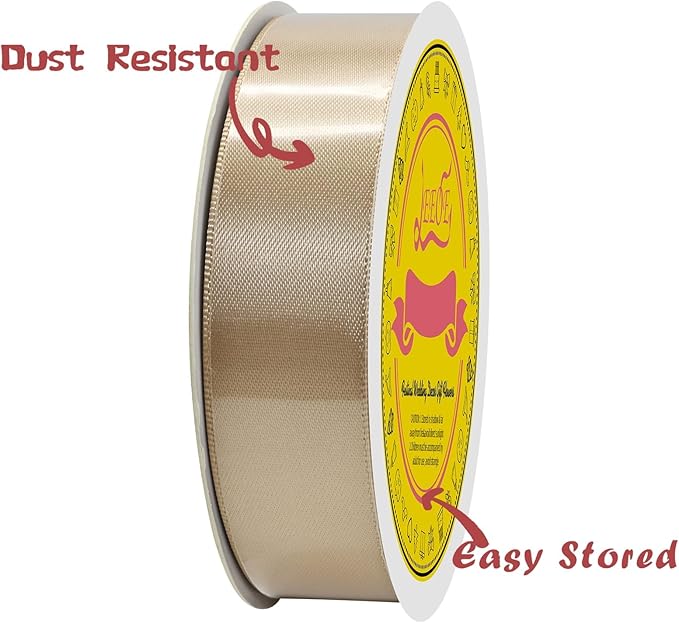 LEEQE Double Face Tan Satin Ribbon 7/8 inch X 25 Yards Polyester Tan Ribbon for Gift Wrapping Very Suitable for Weddings Party Hair Bow Invitation Decorations and More