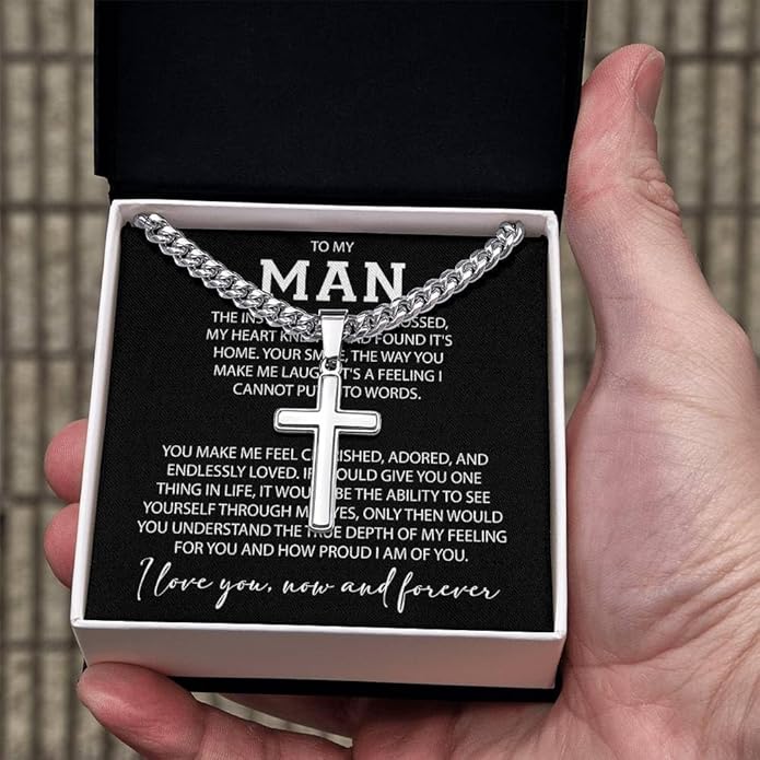 VIRAGIL To My Man Necklace Chain for Men, Silver Stainless Steel Chain Jewelry, Romantic Gift from Partner for Birthday Valentine or Everyday Wear with Meaning