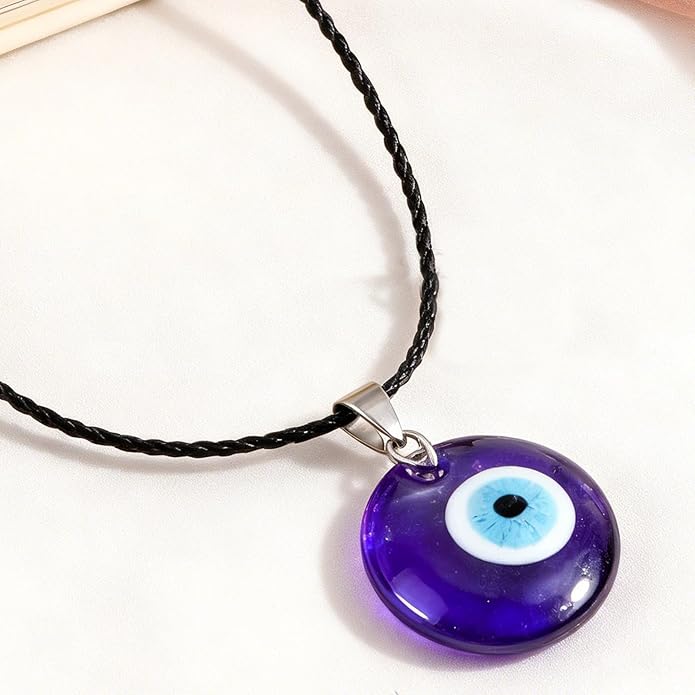 Long tiantian Evil Eye Necklace for Women Men Necklace Evil Eye Jewelry Blue Turkish Glass Leather Rope Pink Lucky Protection Necklace Jewelry Valenty Day Gifts for Men Women