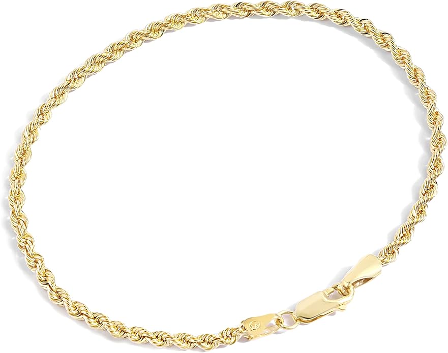 Jewelry Atelier Gold Filled Chain Bracelet Collection - 14K Solid Yellow Gold Filled Rope Chain Bracelets for Women and Men with Different Sizes (2.7mm, 3.8mm)