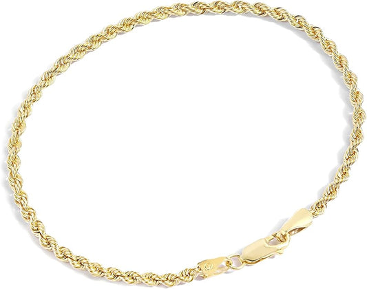 Jewelry Atelier Gold Filled Chain Bracelet Collection - 14K Solid Yellow Gold Filled Rope Chain Bracelets for Women and Men with Different Sizes (2.7mm, 3.8mm)