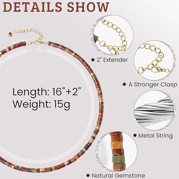 AGOT Beaded Gemstone Necklace for Women: Boho Bead Choker Natural Stone Necklaces - Handmade Jewelry for Summer Beach