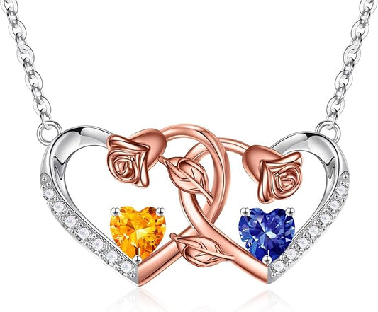 Iefil Chrismas Gifts for Wife - 925 Sterling Silver Rose Birthstone Necklace, Stocking Stuffers for Women Wife Girlfriend Mom