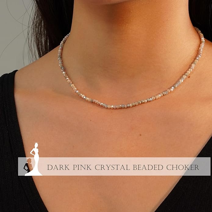 JSJOY Tiny Crystal Beaded Choker Necklaces for Women Colorful Beaded Necklace Dainty Choker Necklaces Simple Boho Jewelry Gifts for Teens Handmade Bead Necklaces Gifts