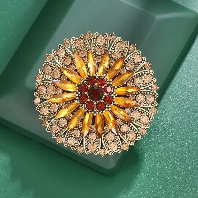 Rhinestone Crystal Flower Brooch Pin Sparkling Large Crystal Sunflower Brooch Vintage Floral Lapel Pins Rhinestone Flower Bouquet Broochs Rose Snowflake Broochs Wedding Bridal Dress Jewelry for Women