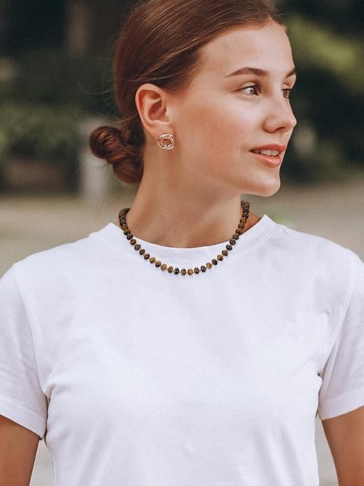 CrystalTears Beaded Gemstone Necklace for Women, Womens Colorful Boho Stone Bead Choker Necklace, Handmade Natural Crystal Stone Summer Beach Jewellery Gifts for Women Mom Christmas