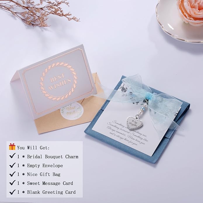 Ralukiia Something Blue Charm Gift for Bride from Mom and Dad, Blue Bridal Bouquet Charm, Daughter Wedding Gifts from Parents, Bridal Shower Gift