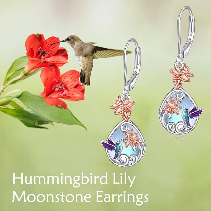 AOBOCO Butterfly/Dragonfly/Bee/Ladybug Leverback Earrings 925 Sterling Silver Rose Lotus Tulip Flower Filigree Dangle Earrings Teardrop Moonstone Larimar Turquoise Abalone Shell Jewelry Birthday Gifts for Women