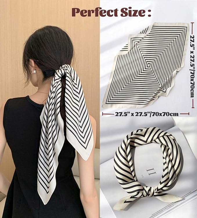 kcctoo 27.5" Mulberry Silk Feeling Head Scarf Women's Fashion Square Neck Satin Scarfs for Bag Hair Scarves Gift