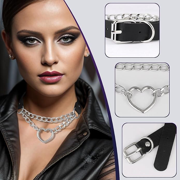 MILAKOO PU Leather Punk Choker Necklaces Circle/Heart Charm Adjustable Collar Necklace for Women