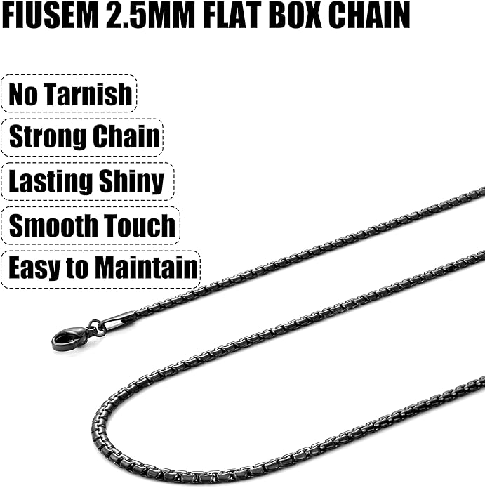 Fiusem Flat Box Chains for Men, 14k Gold Plated Stainless Steel Chain Necklace, 2.5/3/4/4.5/5mm Necklaces for Men and Women 16-28 Inch