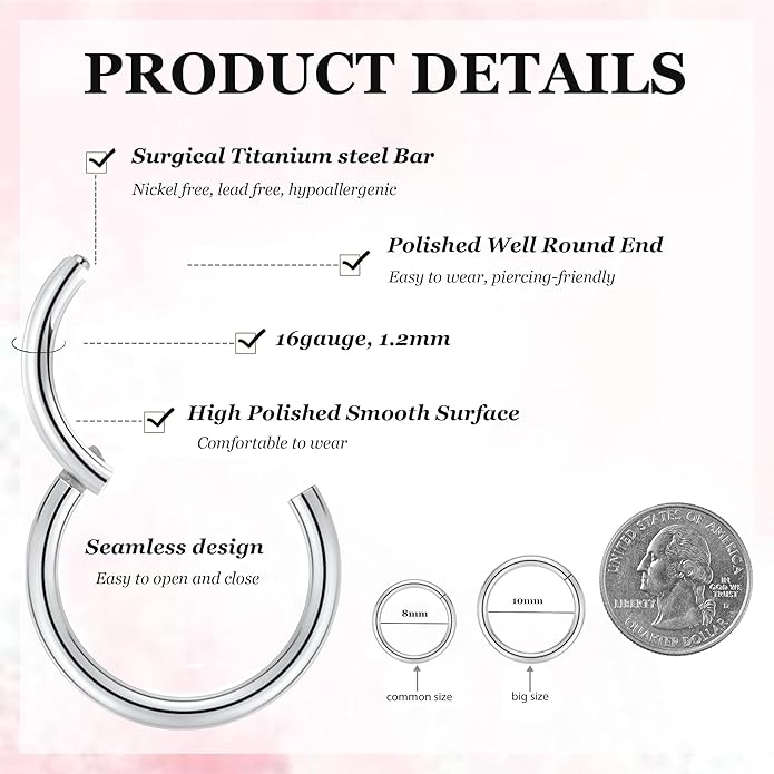 2 PCS Small Cartilage Double-Hoop Helix Conch Piercing Earrings With Cubic Zirconia For Women Trendy 14K Gold Plated Titanium Surgical Stainless Steel Sets Jewelry