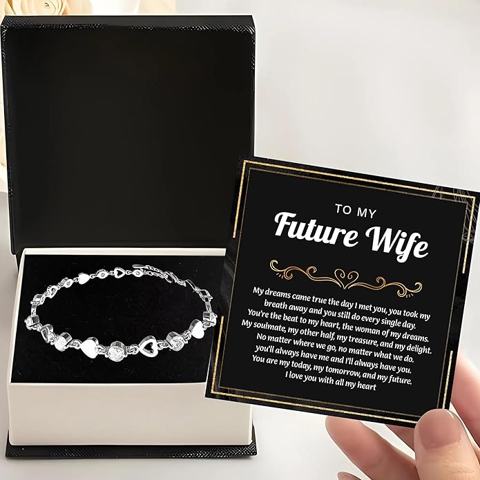 To My Future Wife Crystal Heart Bracelet Gift From Future Husband, Beautiful Jewelry Birthday, Christmas, Valentine’s Day, Bracelet For Her With Heartfelt Message & Elegant Box