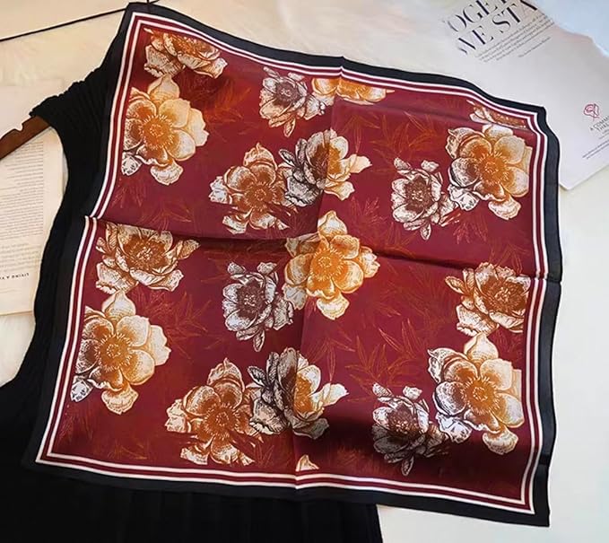 ANDANTINO 100% Pure Mulberry Silk Small Square Scarves -21'' x 21''- Digital Printed Neckerchief –Women Men Lightweight Scarf