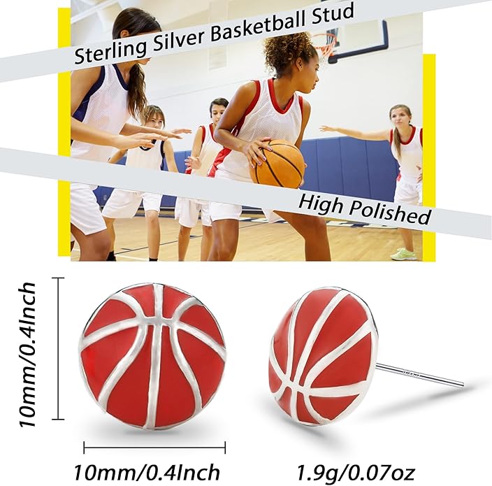 SmileBelle Sterling Silver Sports Earrings, Hypoallergenic Volleyball Earrings, Soccer, Basketball Baseball Softball Stud Jewelry for Women Mom as Game Day Gifts Sports Fan Teen Stuff Accessories
