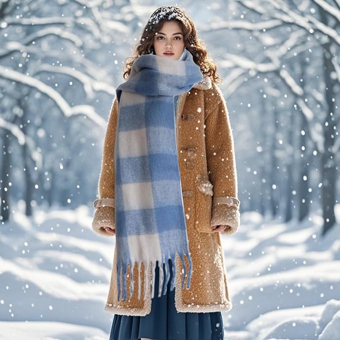 SHOHOKU Large Chunky Plaid Scarf Coloured Checked Oversized Scarf Tassel Soft Fall Winter Thick Warm Shawl Women