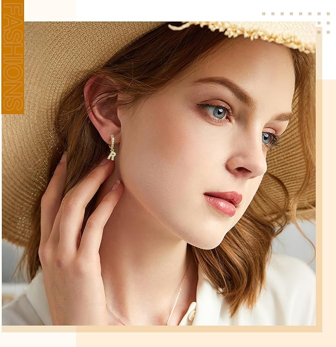 18K Gold Filled Initial Dangle Hoop Earrings for Women, 1 Pair CZ Hypoallergenic Alphabet Letter A-Z Drop Dangle Dainty Gold Earrings, Small Huggie Hoop Earrings with Cubic Zirconia Gifts Jewelry