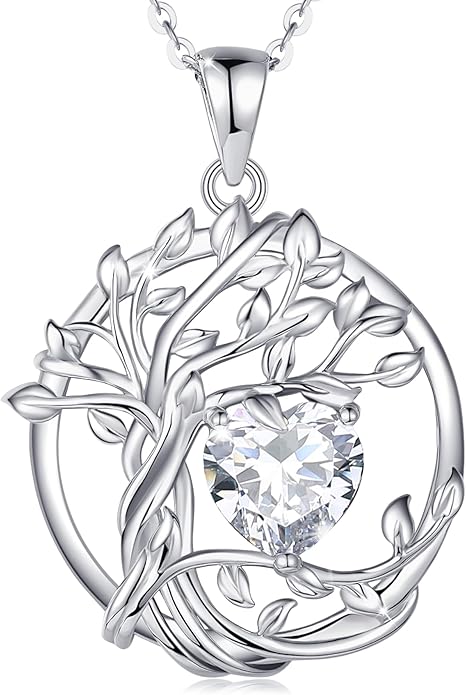 FANCIME Tree of life Birthstone necklace Sterling Silver Pendant Birthstone Necklace Gemstone Anniversary Birthday Jewelry Christmas Gifts for Mom Her Wife