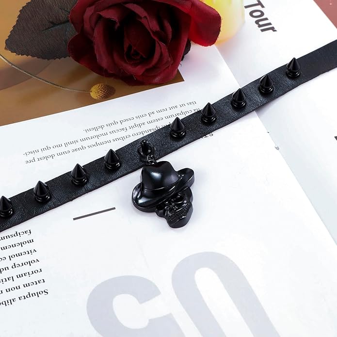 MILAKOO Punk Black Choker Gothic Spiked Rivets for Women Men with Charm Pendant Leather Necklace