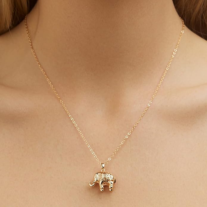 Barzel 18K Gold Plated Filigree Elephant Earrings and Necklace Jewelry Set