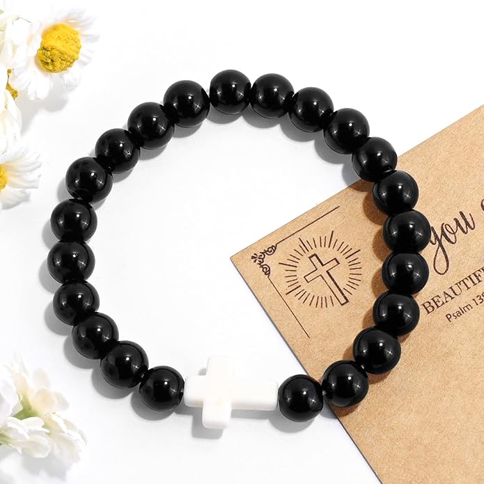 VIBILIA Cross Beaded Bracelets for Women, Inspirational Natural Heart Religious Bracelets for Women, Birthday Christian Gifts for Women on Thanksgiving Christmas Gifts