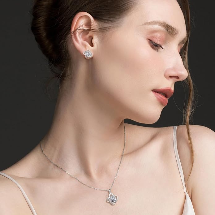 Celestiluck Crystal Jewelry Sets For Women 18K White Gold Plated Bracelet Necklace and Earrings Sets for Wife Girlfriend or Mothers Idea Gift for Special Women in Life