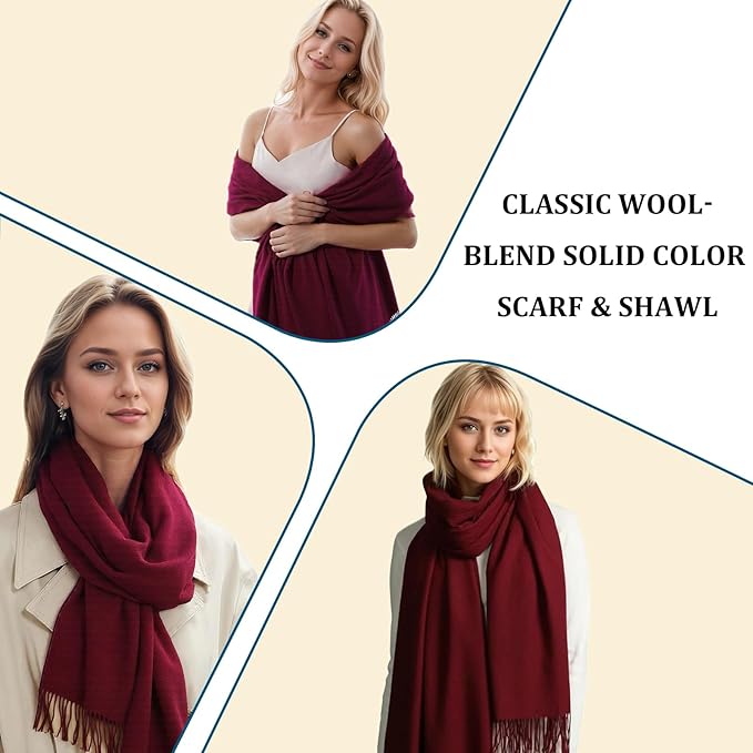Temminc Winter Scarf for Women - Soft Warm Pashmina Shawl Wrap, Lightweight Fashion Blanket Travel Shawl, Solid Color Scarf