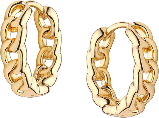 Gold Huggie Hoop Earrings 14K Gold Plated Dainty Chunky Thick Hoop Diamond Cubic Zriconia Inlay Sleeper Tiny Delicate Boho Beach Simple Hypoallergenic Jewelry Gift for Her