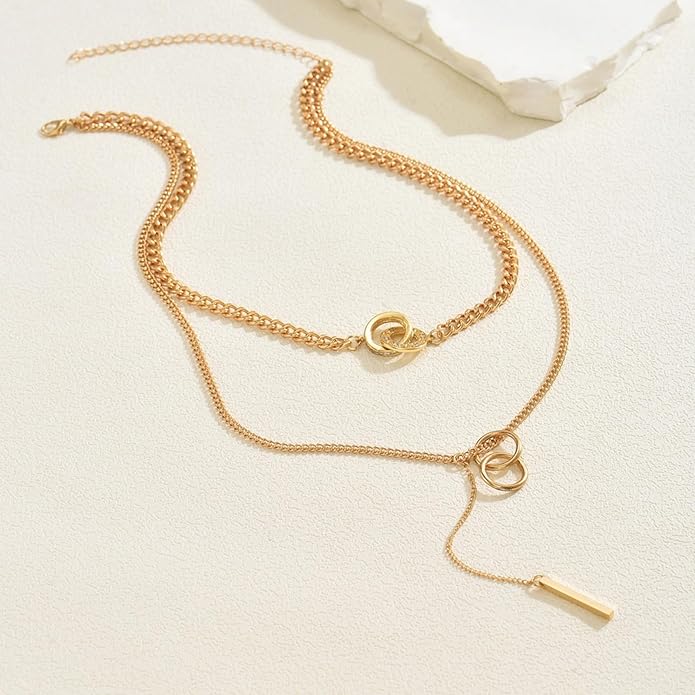 Irregular Y2k Long Y-shaped Necklace with Zircon Inlaid Sparkling Brick Tassel Pendant Double-Layer Chain High-end Fashion Accessory Women's