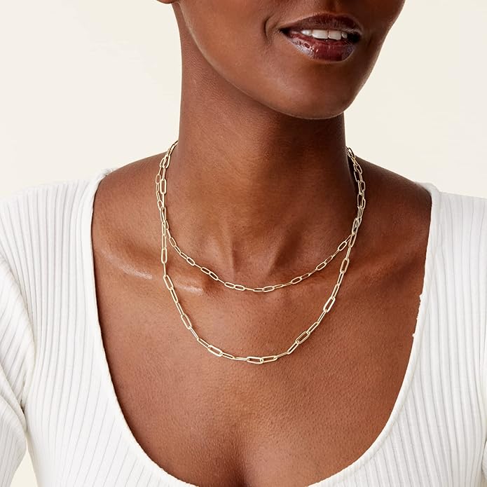 PAVOI 14K Gold Plated Dainty Layering Necklaces for Women | Snake Chain, Curb Link, Paperclip Layered Chains | Trendy Layering Necklace