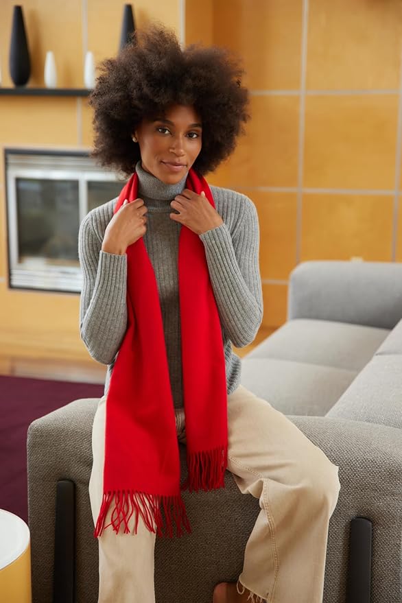 Alashan Cashmere Ultra-Fine Merino Wool and Cashmere Blend Woven Scarf -Luxe fabric-Lightweight- 72" x 12"