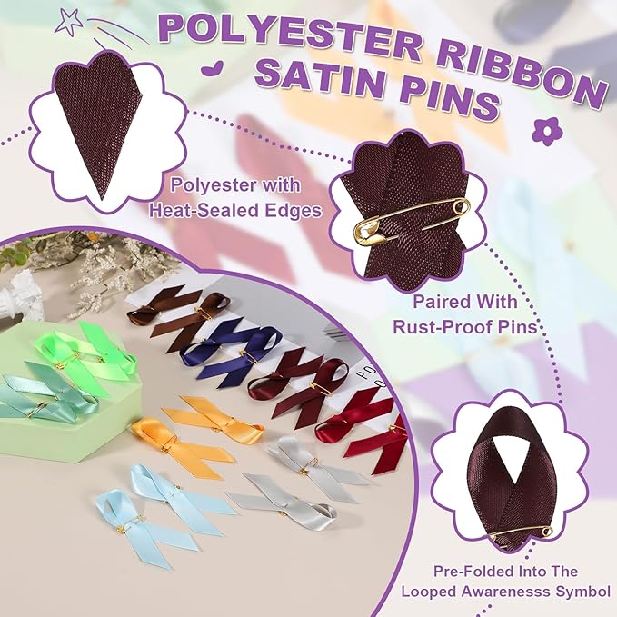 PATIKIL 50 Pcs Polyester Ribbon Satin Pins, Satin Ribbon with Safety Pins for Charity Public Social Event Party Clothing Decoration Anniversary, Burgundy
