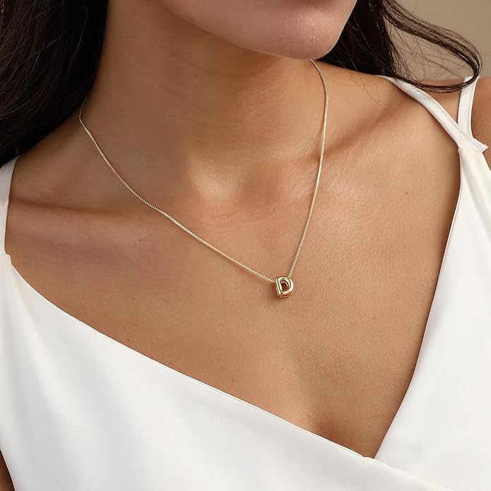 Bubble Gold Letter Necklace for Women, 14k Gold Plated Balloon Initial Necklace, Dainty Gold Necklace for Women, Personalized Bubble Pendant Name Necklace, Fashion Accessories Trendy Jewelry