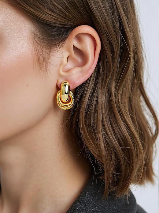 Trendy 14K Gold Plated Knot Earrings are Thick and Charming Pendant Earrings for Women They are Lightweight Hypoallergenic Fashion Accessories Jewelry Gifts for Women