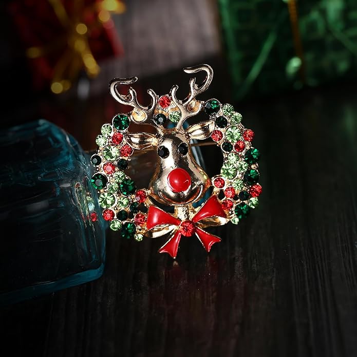 ONLYJUMP Christmas Bell Brooch Pins for Women Girls Lovely Crystal Christmass Tree Snowflake Bell Reindeer Snowman Brooches Colorful Xmas Enamel Pins Holiday Party Gift